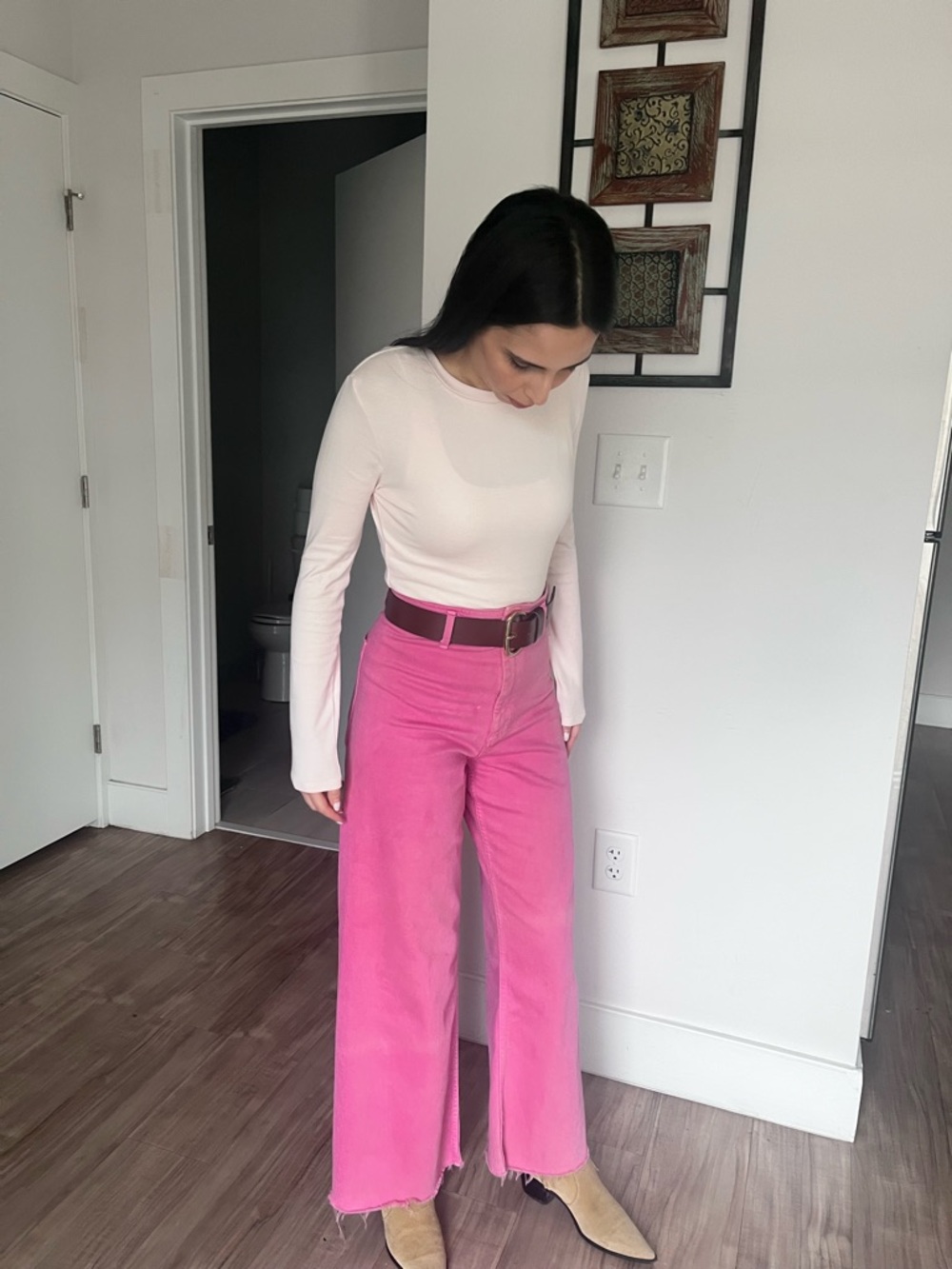 High-Waist Wide Leg Pink Corduroy Pants